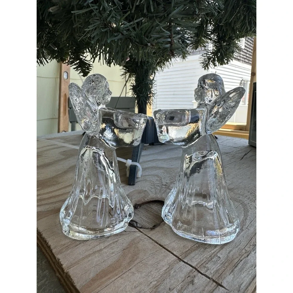 VTG Centurion Collection Angel‎ Candle Holders Set of 2 Glass W/Box About 4 Inch
